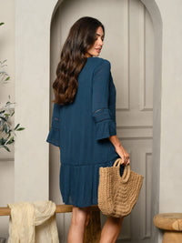 WOMEN'S 3/4 SLEEVES V-NECK MINI DRESS