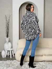 WOMEN'S LONG SLEEVE ZEBRA PRINT BUTTON CLOSURE JACKET