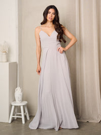 WOMEN'S SLEEVELESS V-NECK BACK DETAILED MAXI GOWN DRESS