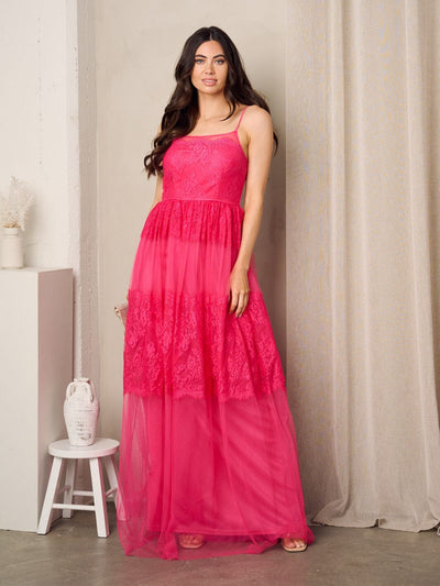WOMEN'S SLEEVELESS LACE TIERED MAXI GOWN DRESS