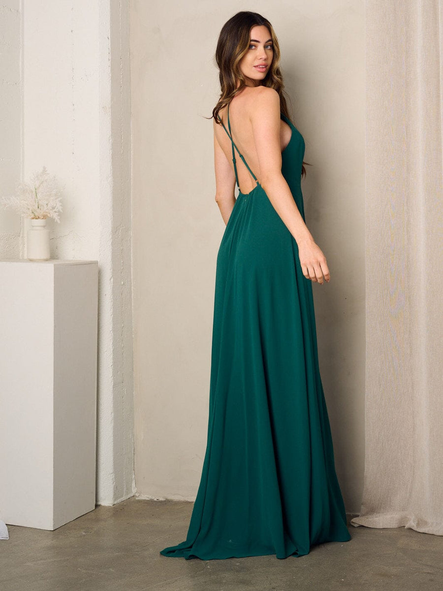 Trend4us Open-Back High-Neck Pleated Bodysuit Maxi Dress
