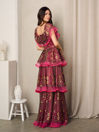 WOMEN'S SLEEVELESS RUFFLE TIERED LACE MAXI GOWN DRESS