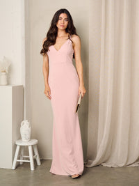 WOMEN'S SLEEVELESS V-NECK BODYCON MAXI GOWN DRESS