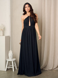 WOMEN'S SLEEVELESS OPEN BACK CHAIN NECK TIE MAXI DRESS