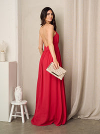 WOMEN'S SLEEVELESS OPEN BACK CHAIN NECK TIE MAXI DRESS