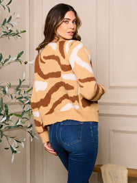 WOMEN'S LONG SLEEVE BUTTON CLOSURE PRINTED SWEATER