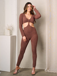 WOMEN'S LONG SLEEVE CUT OUT JUMPSUIT