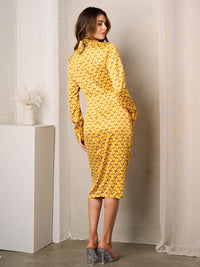 WOMEN'S LONG SLEEVE BUTTON UP MULTI PRINT MIDI DRESS
