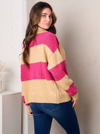 WOMEN'S LONG SLEEVE V-NECK COLORBLOCK SWEATER