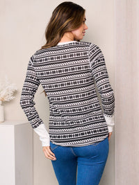 WOMEN'S LONG SLEEVES COLORBLOCK PRINTED TOP