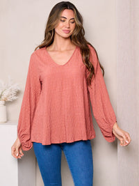 WOMEN'S LONG BALLON SLEEVES V-NECK LOOSE FIT TOP