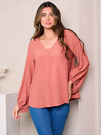 WOMEN'S LONG BALLON SLEEVES V-NECK LOOSE FIT TOP