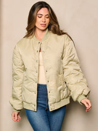 WOMEN'S LONG SLEEVE BUTTON CLOSURE POCKETS BOMBER JACKET