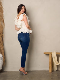 WOMEN'S SLEEVELESS V-NECK RUFFLE PEPLUM TOP