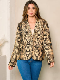 WOMEN'S LONG SLEEVE BUTTON CLOSURE ANIMAL PRINT BLAZER