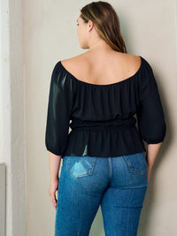 PLUS SIZE 3/4 SLEEVE PEPLUM BLOUSE TOP