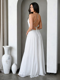 WOMEN'S SLEEVELESS OPEN LACE UP BACK GOWN MAXI DRESS