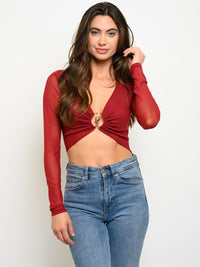 WOMEN'S FRONT OPEN TRIM DETAIL V NECK BODYSUIT