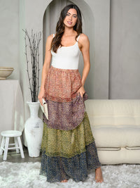 WOMEN'S MULTI COLORS ANIMAL PRINT TIERED MAXI SKIRT