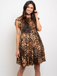 WOMEN'S ANIMAL PRINT BABY-DOLL SHORT SLEEVE DRESS