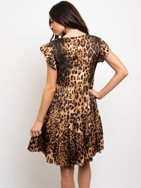 WOMEN'S ANIMAL PRINT BABY-DOLL SHORT SLEEVE DRESS