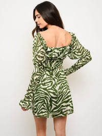 WOMEN'S ZEBRA GOLD LINE BUTTON UP MINI DRESS