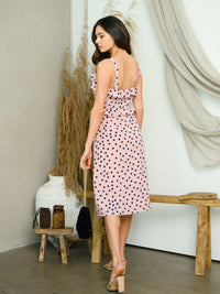 WOMEN'S RUFFLE BUTTON UP POLKA DOT MIDI DRESS