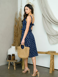 WOMEN'S RUFFLE BUTTON UP POLKA DOT MIDI DRESS