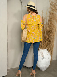 WOMEN'S COLD SHOULDER FLORAL RUFFLE TOP
