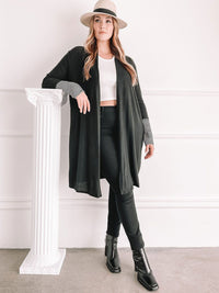 PLUS SIZE STRIPES WITH POCKETS LONG SLEEVE CARDIGAN