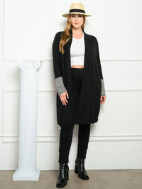 PLUS SIZE STRIPES WITH POCKETS LONG SLEEVE CARDIGAN