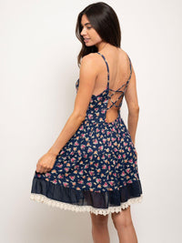 WOMEN'S OPEN BACK FLORAL MINI DRESS