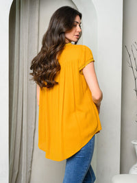 WOMEN'S SHORT SLEEVE EMBROIDERED YOKE LACE TRIM TOP