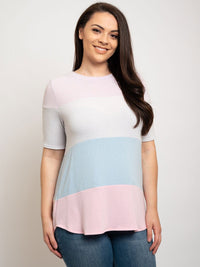 PLUS SIZE SHORT SLEEVE CROCHET BACK DETAILED TOP