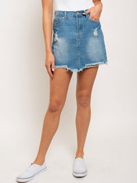 WOMEN'S DENIM DISTRESSED SKIRT
