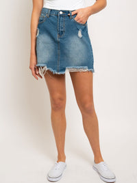 WOMEN'S DENIM DISTRESSED SKIRT
