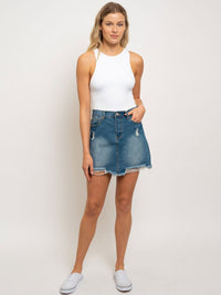 WOMEN'S DENIM DISTRESSED SKIRT