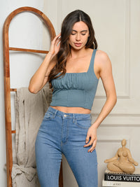 WOMEN'S SLEEVELESS CORSET STYLE KNIT TANK TOP
