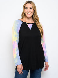PLUS SIZE TIE DYE LONG SLEEVE TUNIC TOP
