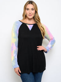 PLUS SIZE TIE DYE LONG SLEEVE TUNIC TOP