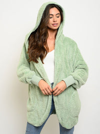 WOMEN'S FUZZY LONG SLEEVE HOODIE JACKET
