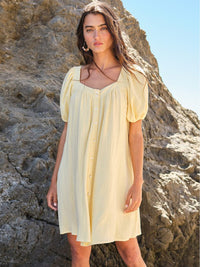WOMEN'S SHORT PUFF SLEEVE SQUARE NECK BUTTONS MINI DRESS