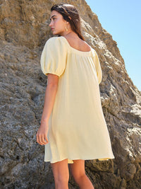 WOMEN'S SHORT PUFF SLEEVE SQUARE NECK BUTTONS MINI DRESS