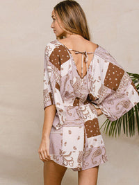 WOMEN'S SHORT SLEEVE V-NECK PAISLEY PRINT ROMPER