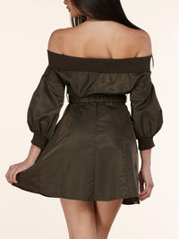 WOMEN'S OFF SHOULDER ZIP UP WITH BELT MINI DRESS