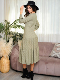 WOMEN'S LONG SLEEVE EYELET KNIT MIDI DRESS