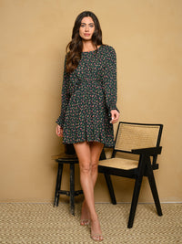 WOMEN'S LONG SLEEVE FLORAL PRINT MINI DRESS