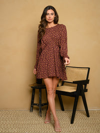 WOMEN'S LONG SLEEVE FLORAL PRINT MINI DRESS