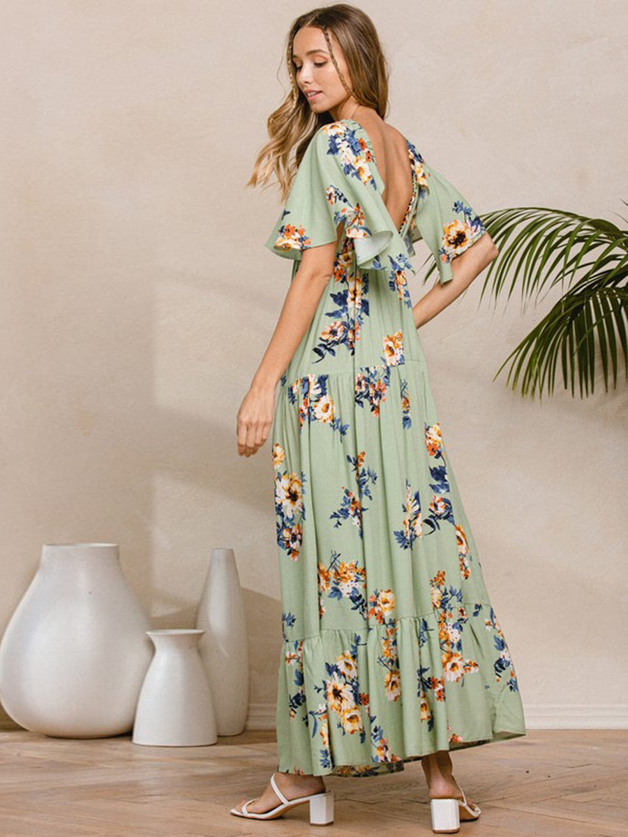 Romantic Ruffling Sleeveless Short Dress - Multiflowers