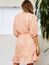 WOMEN'S SHORT SLEEVE V-NECK ELASTIC WAIST MINI DRESS